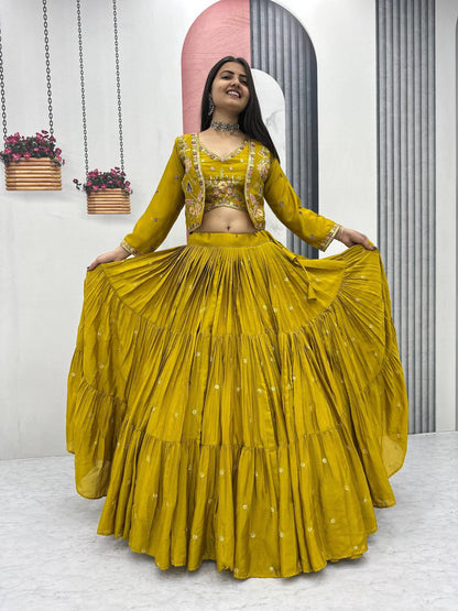 Fully Stitched Chinon Lehenga Choli with Jacket