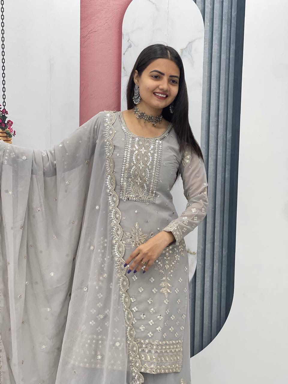 Fox Georgette Embroidered Palazzo Set