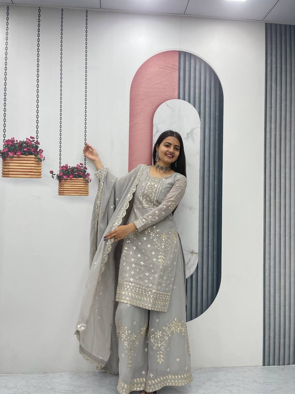 Fox Georgette Embroidered Palazzo Set