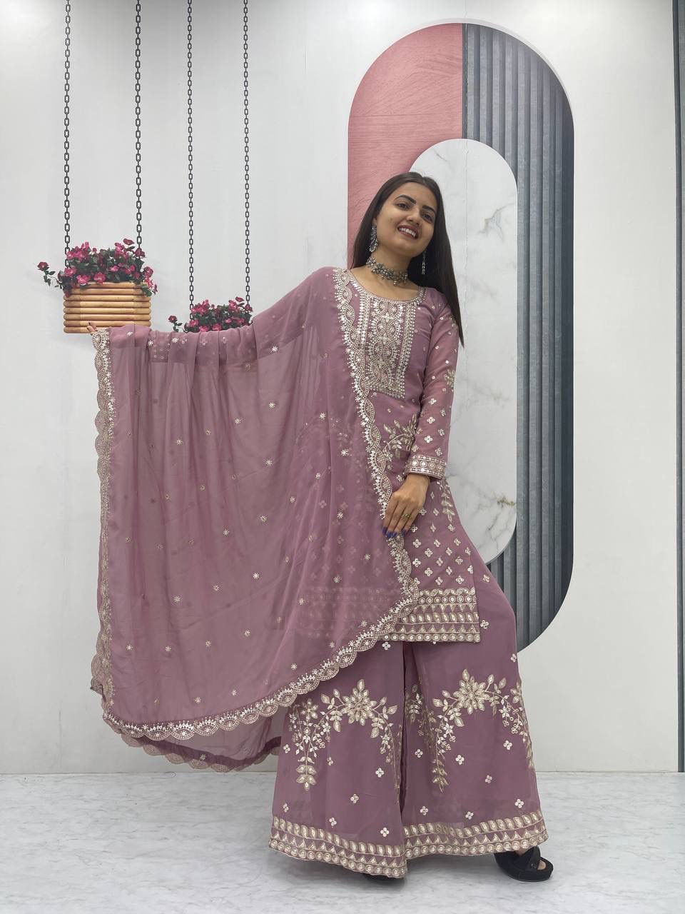 Fox Georgette Embroidered Palazzo Set