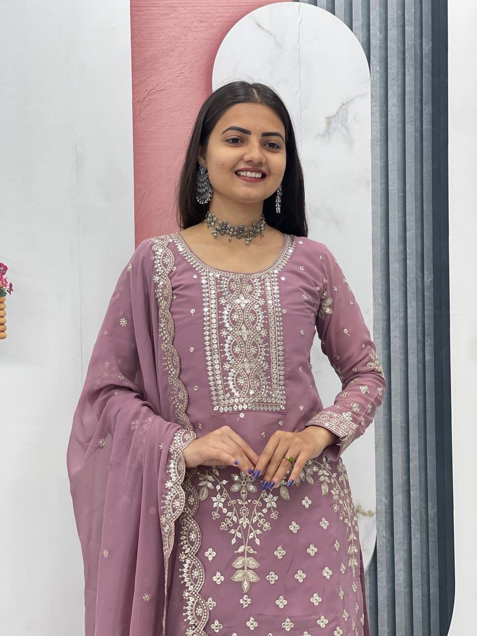 Fox Georgette Embroidered Palazzo Set