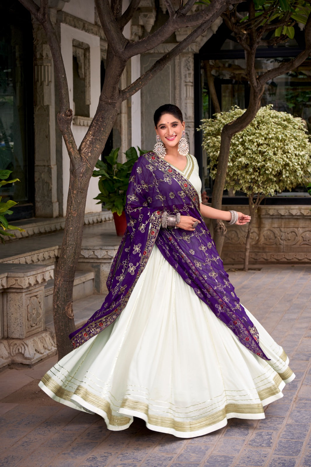 White Rayon Lehenga Choli with Embroidered Dupatta