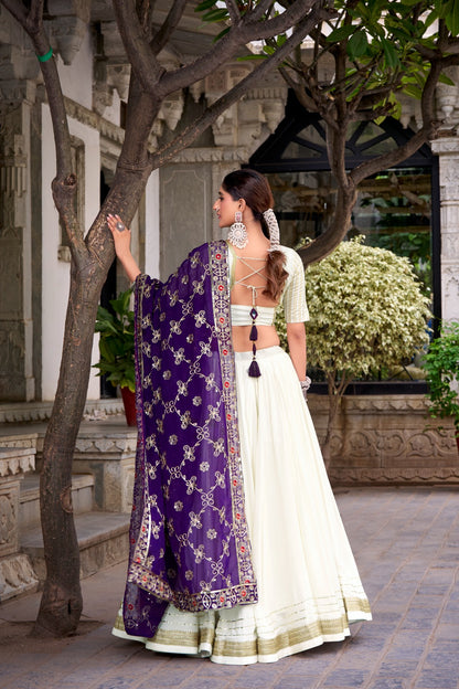 White Rayon Lehenga Choli with Embroidered Dupatta