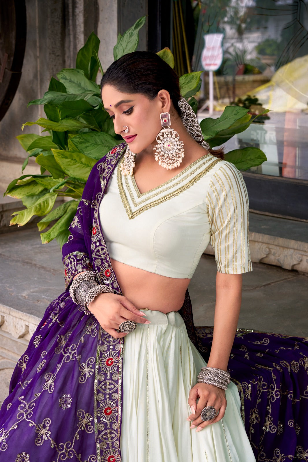 White Rayon Lehenga Choli with Embroidered Dupatta