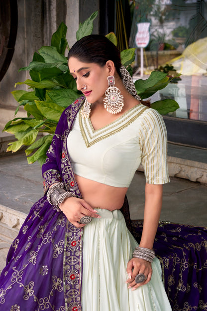 White Rayon Lehenga Choli with Embroidered Dupatta