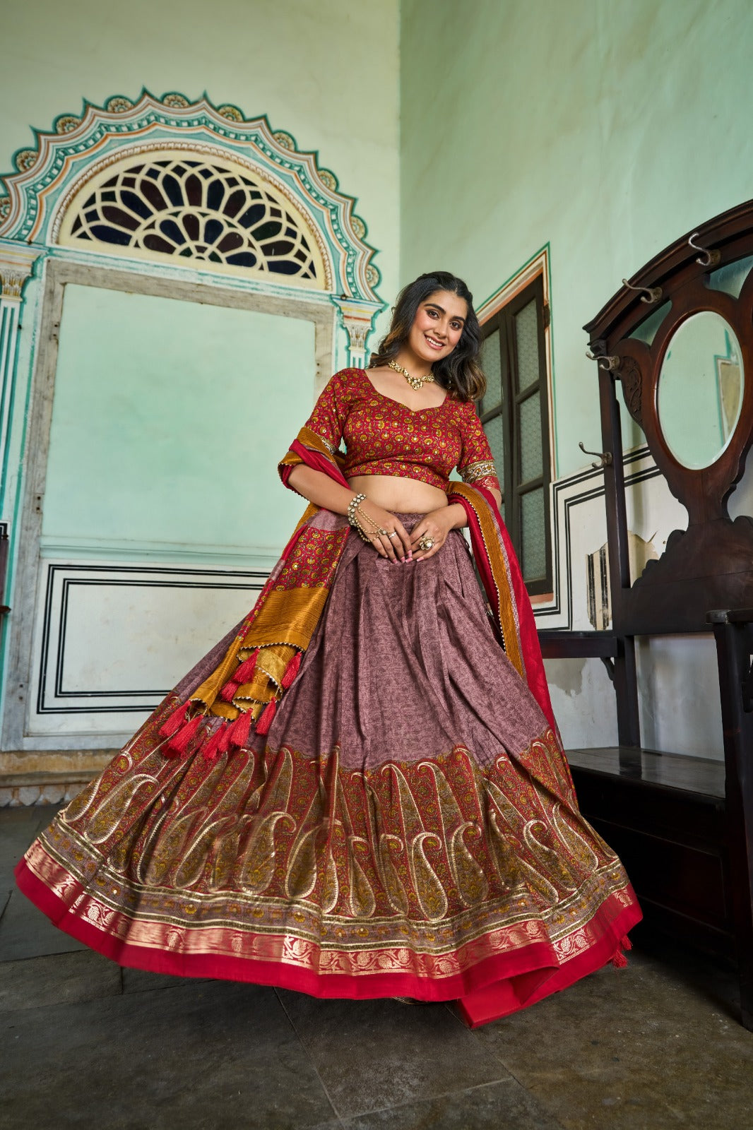 Tasar Silk Printed Lehenga Choli with Dupatta