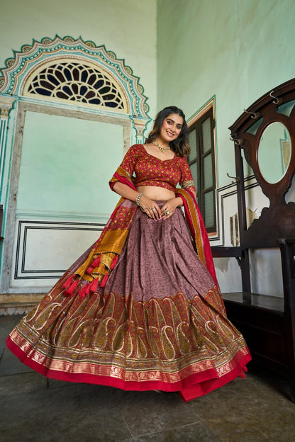Tasar Silk Printed Lehenga Choli with Dupatta