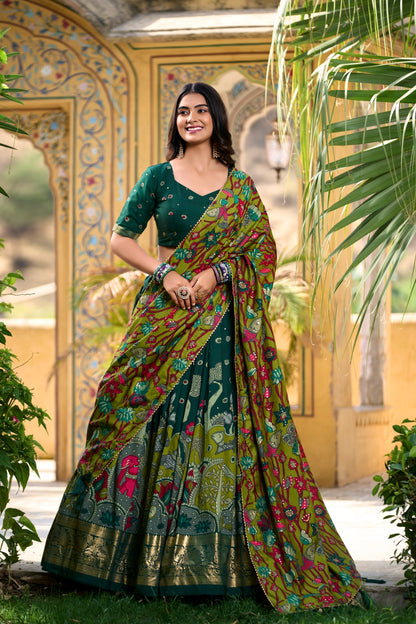 Tasar Silk Kalamkari Print Lehenga Choli with Foil Border