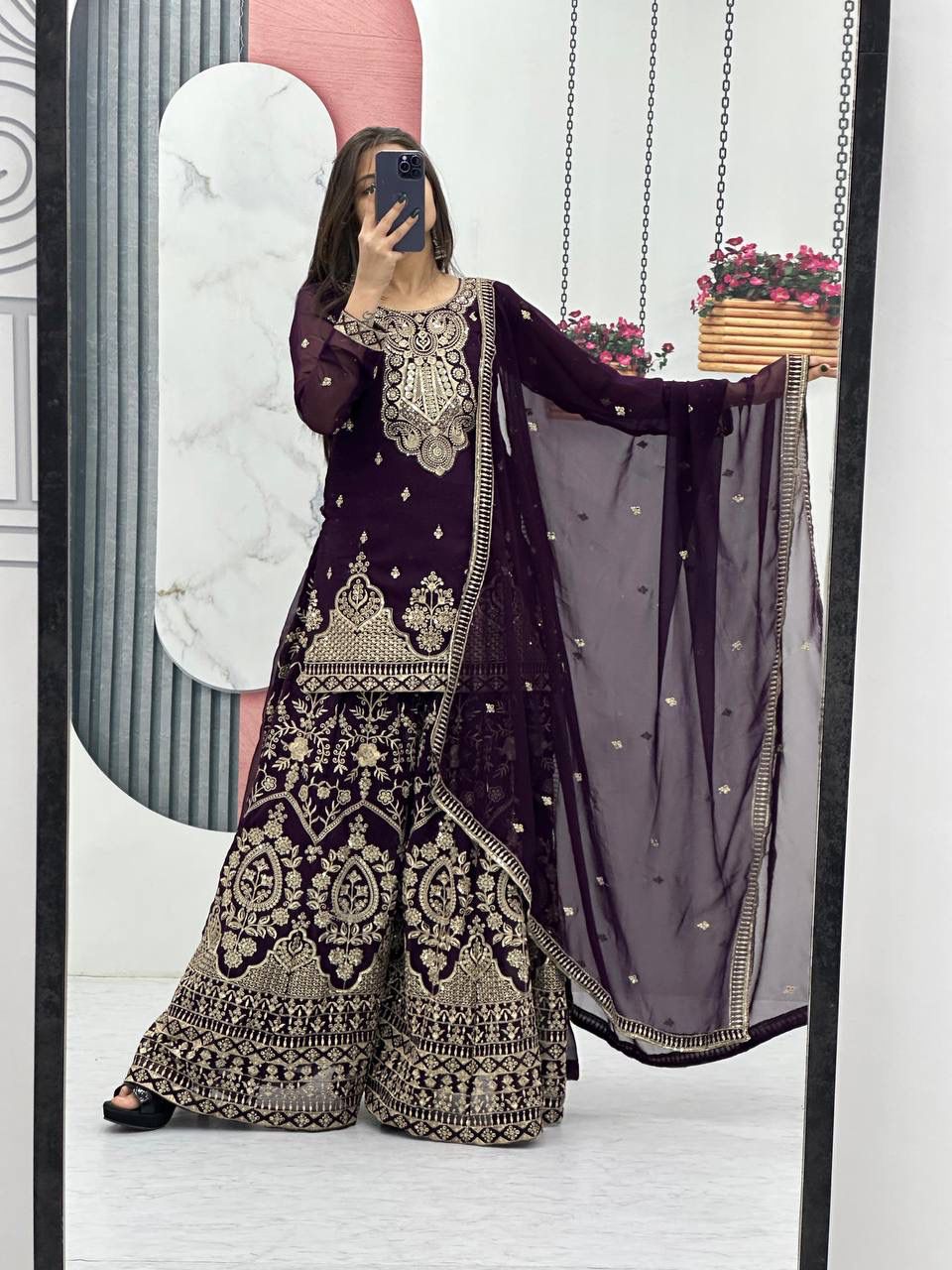 Fox Georgette Embroidered Palazzo Set