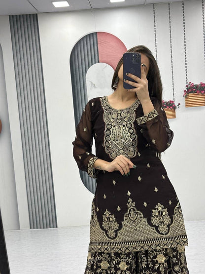 Fox Georgette Embroidered Palazzo Set