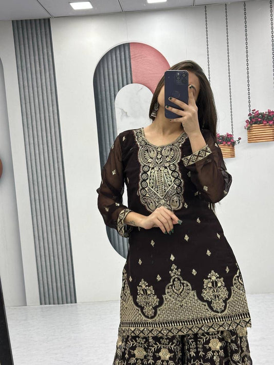 Fox Georgette Embroidered Palazzo Set