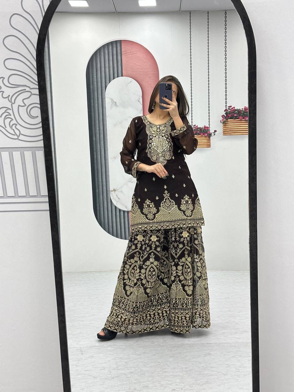 Fox Georgette Embroidered Palazzo Set