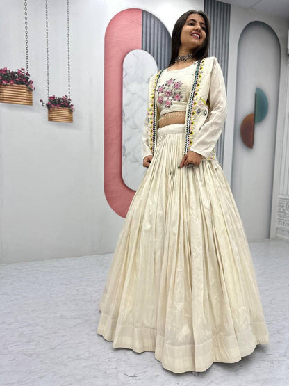 Fully Stitched Pure Tissue Simmer Lehenga Choli with Jacket Real Handwork & Read Diamond Work