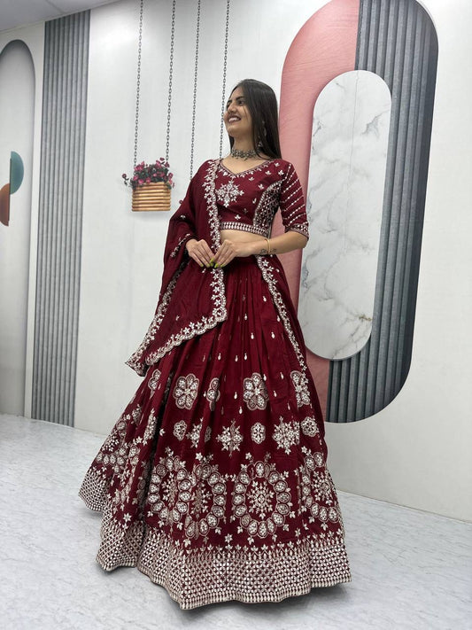 Heavy Pure Vichitra Silk Embroidered Lehenga Choli Set