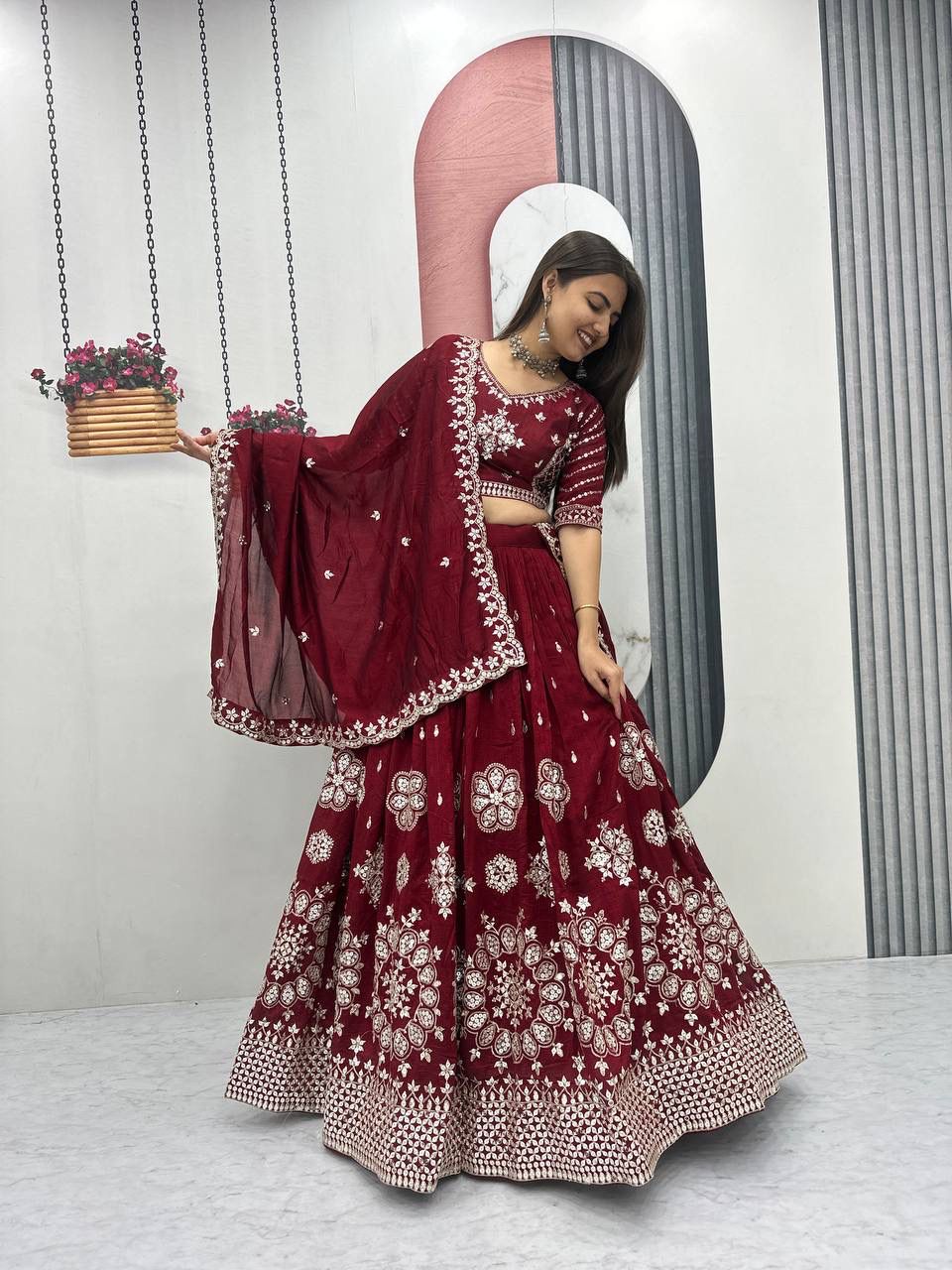 Heavy Pure Vichitra Silk Embroidered Lehenga Choli Set