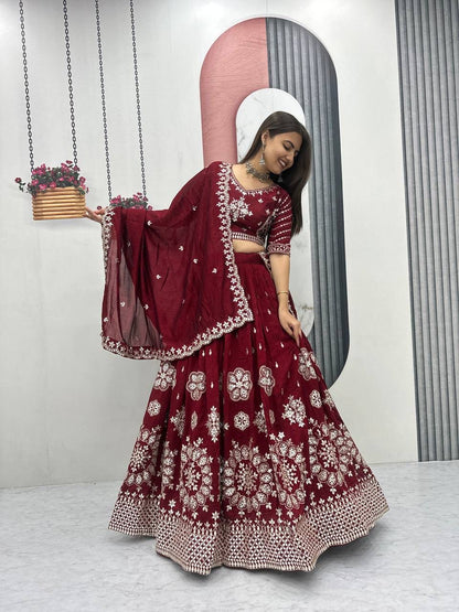 Heavy Pure Vichitra Silk Embroidered Lehenga Choli Set