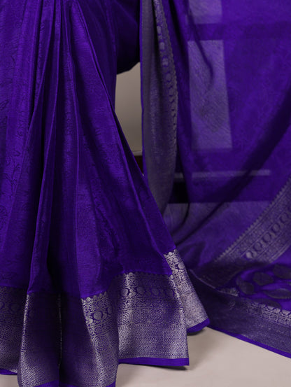 Chinon Self Printed Saree with Zari Weaving Work & Unstitched Blouse