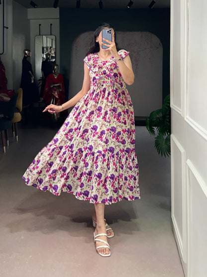 Maslin Silk Floral Print Frock