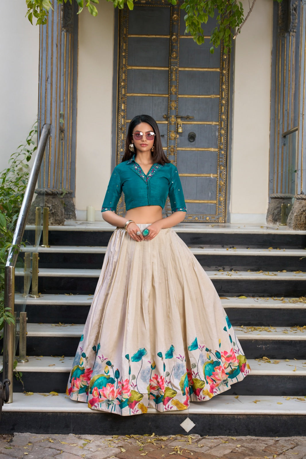 Tussar Silk Floral Print Lehenga Choli (Fully Stitched)