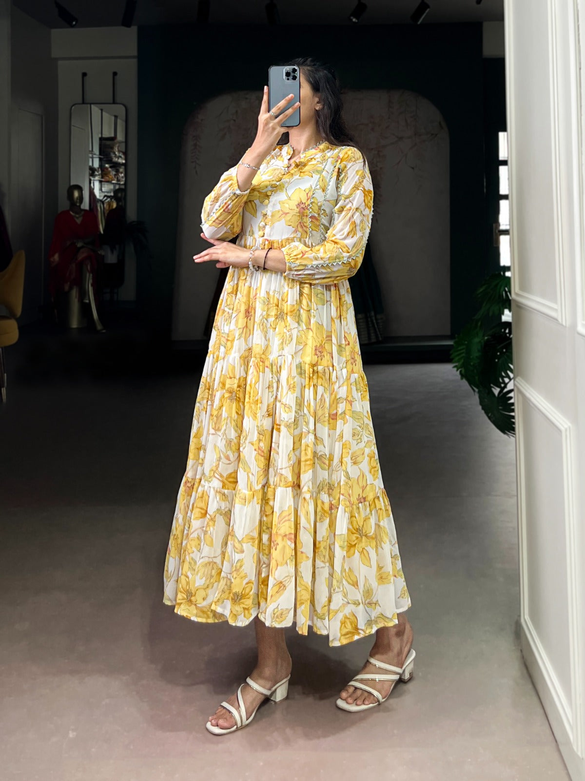 Weightless Marbal Floral & Foil Print Frock