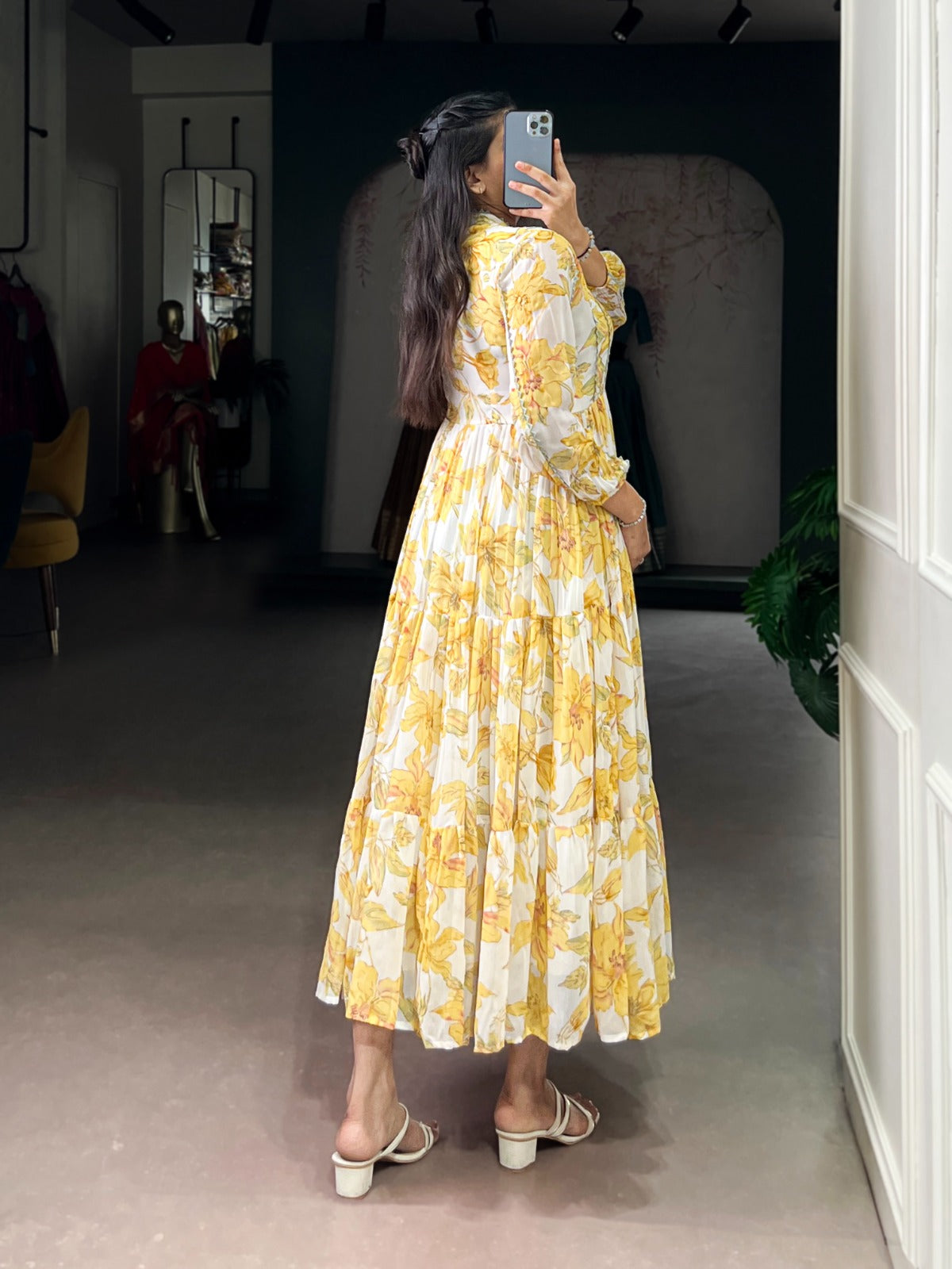 Weightless Marbal Floral & Foil Print Frock