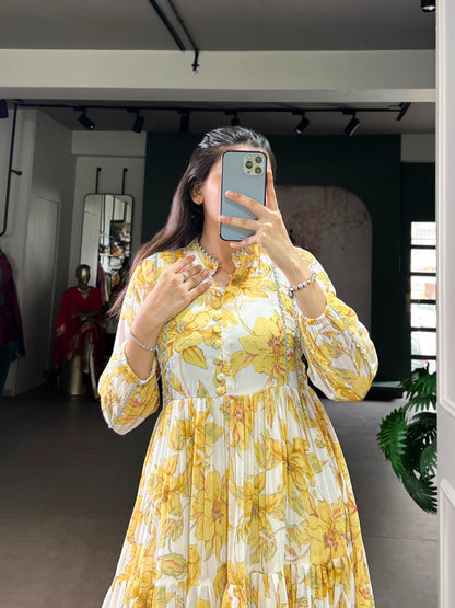 Weightless Marbal Floral & Foil Print Frock