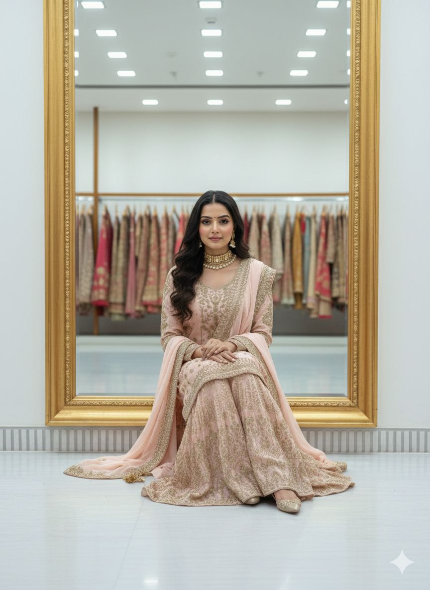 Heavy Chinon Embroidered Sharara Set