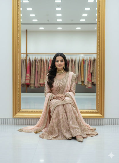 Heavy Chinon Embroidered Sharara Set