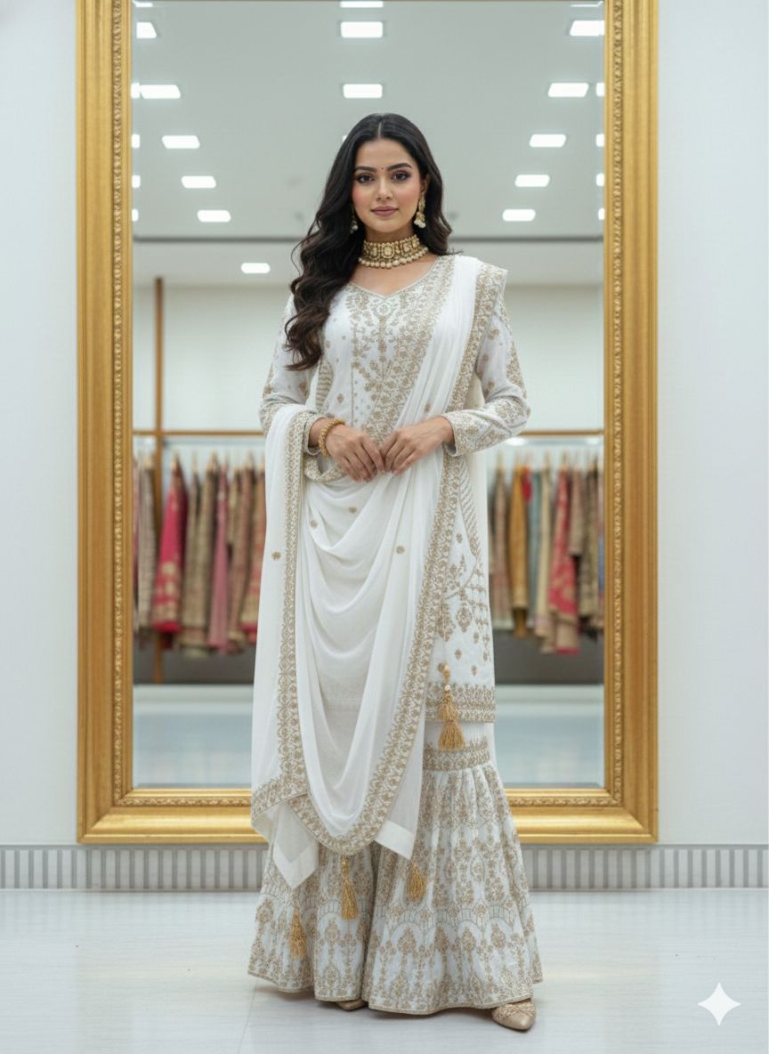 Heavy Chinon Embroidered Sharara Set