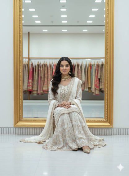 Heavy Chinon Embroidered Sharara Set