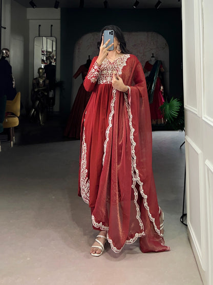 Maska Cotton Embroidered Top Bottom Dupatta Set