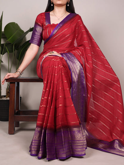 Crepe Zari Weaving Work Saree with Unstitched Crepe Blouse
