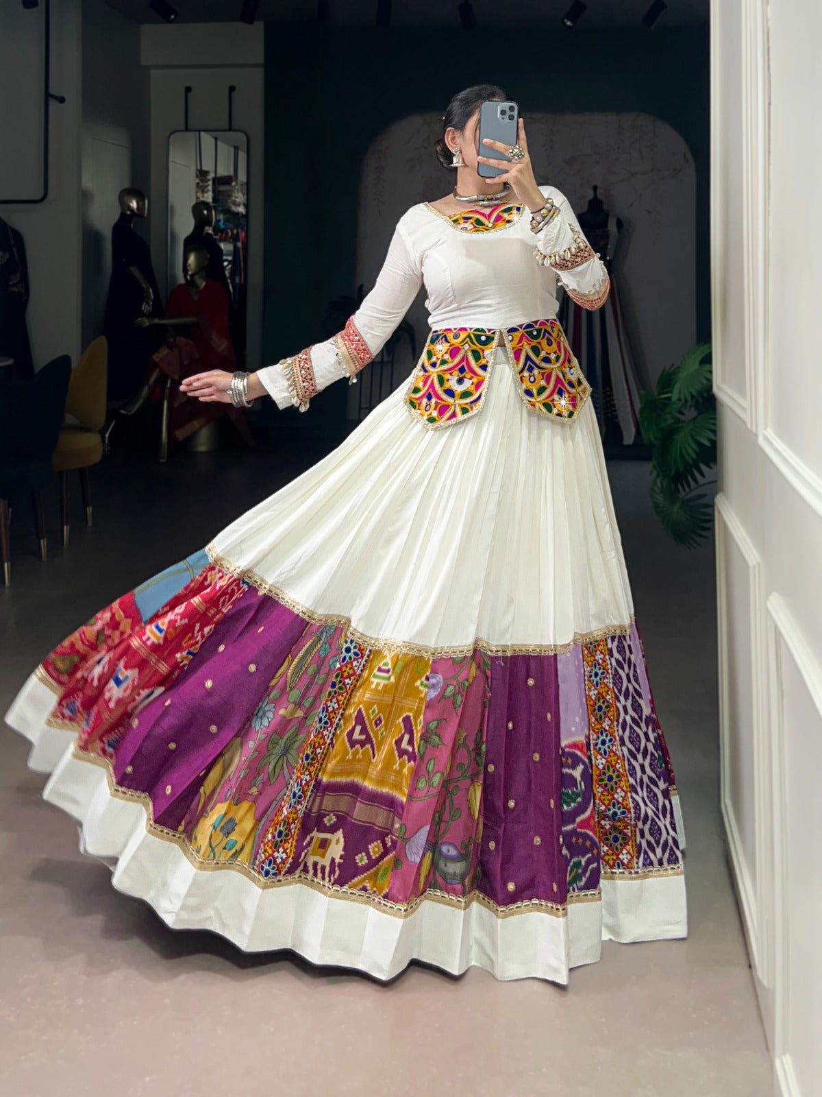 Pure Rayon Multi-Colour Patch Lehenga Choli Set