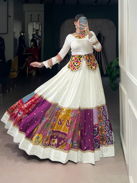 Pure Rayon Multi-Colour Patch Lehenga Choli Set