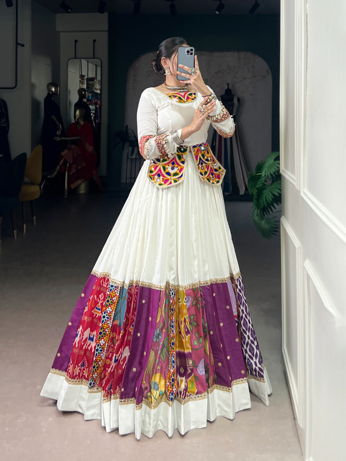 Pure Rayon Multi-Colour Patch Lehenga Choli Set