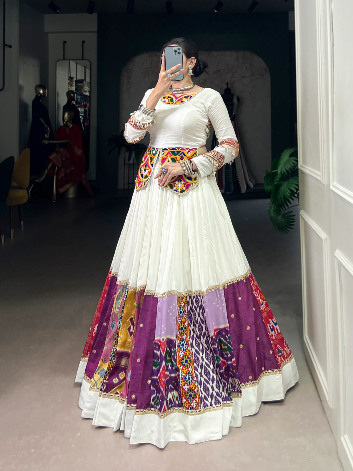 Pure Rayon Multi-Colour Patch Lehenga Choli Set