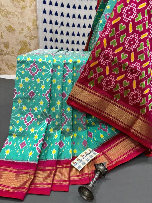 Multicolor Dola Silk Pochampally Designer Printed Saree With Unstitched Blouse Piece For Women