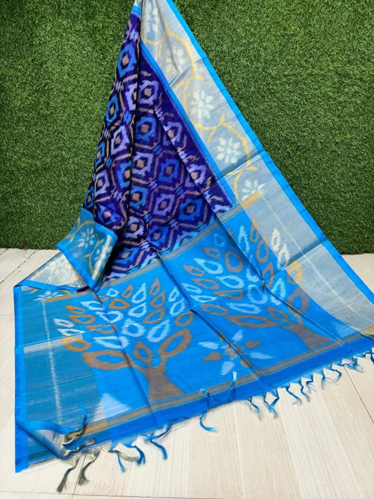 Dola Silk Pochampally Designer Printed Saree With Unstitched Blouse Piece For Women