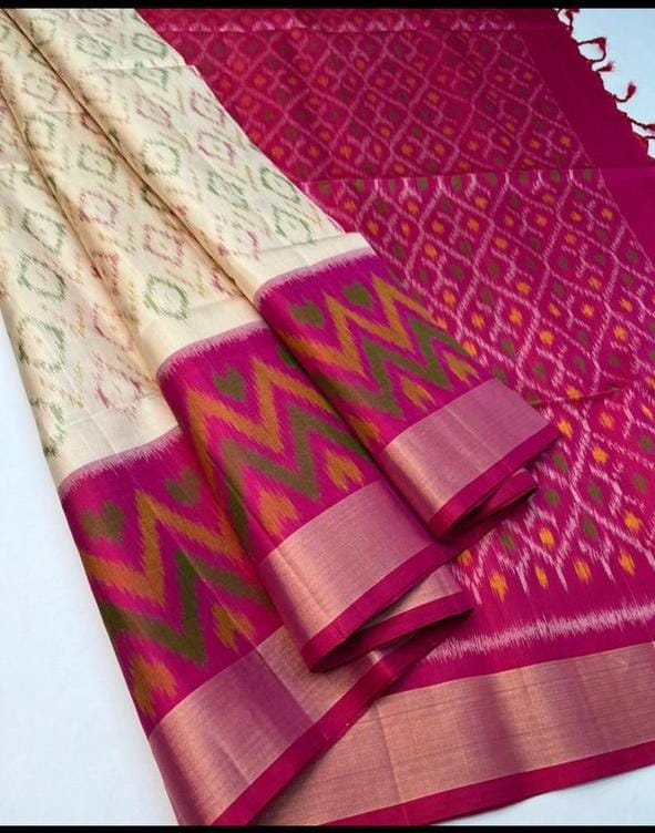 Dola Silk Pochampally Designer Printed Saree With Unstitched Blouse Piece For Women