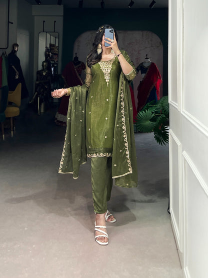 Gold Coin Embroidered Kurti Pant Dupatta Set