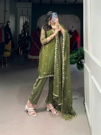 Gold Coin Embroidered Kurti Pant Dupatta Set