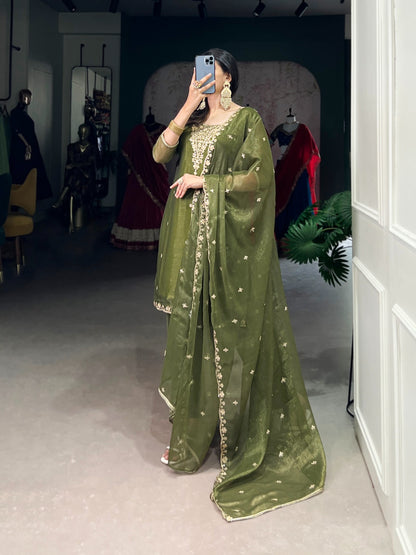 Gold Coin Embroidered Kurti Pant Dupatta Set