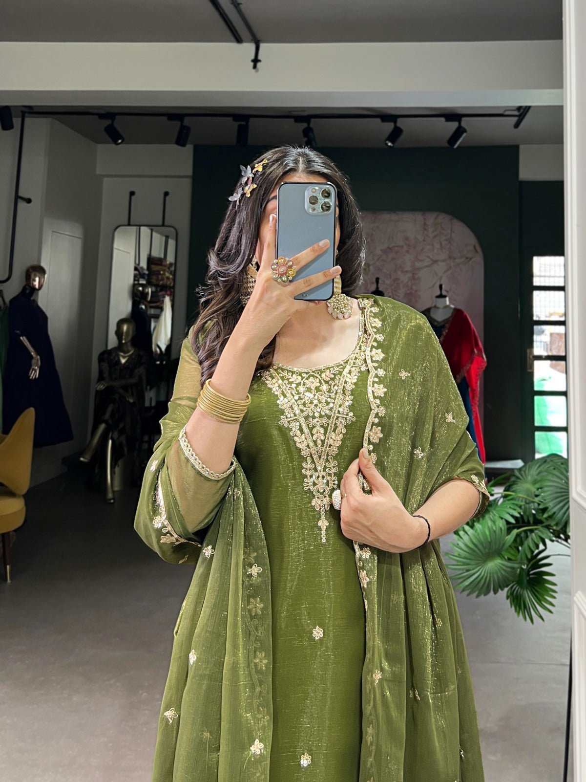 Gold Coin Embroidered Kurti Pant Dupatta Set