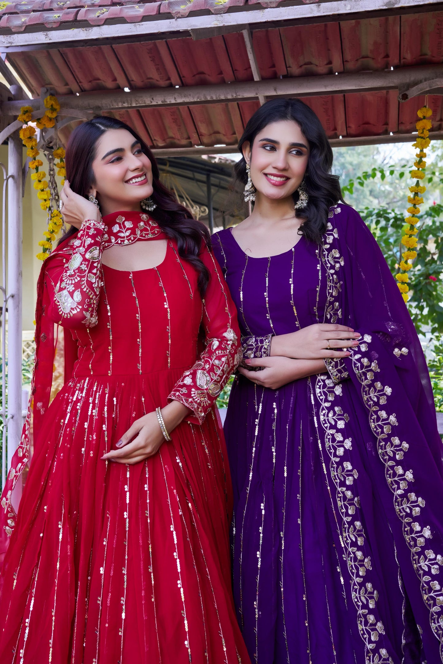Heavy 5mm Sequins Embroidered Fox Georgette Gown with Dupatta