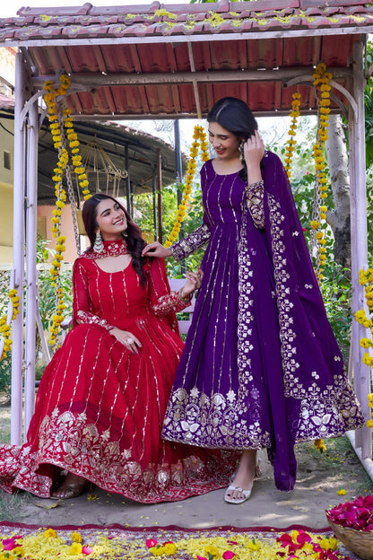 Heavy 5mm Sequins Embroidered Fox Georgette Gown with Dupatta