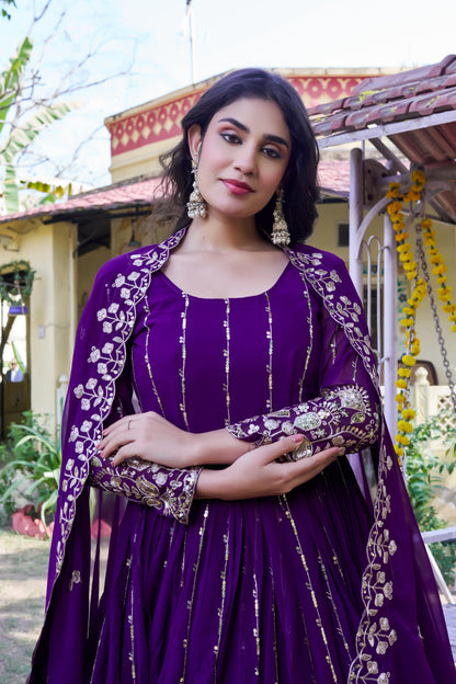 Heavy 5mm Sequins Embroidered Fox Georgette Gown with Dupatta