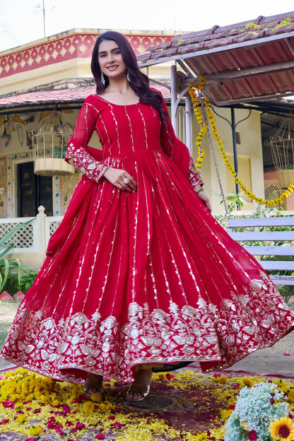 Heavy 5mm Sequins Embroidered Fox Georgette Gown with Dupatta