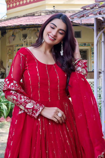 Heavy 5mm Sequins Embroidered Fox Georgette Gown with Dupatta