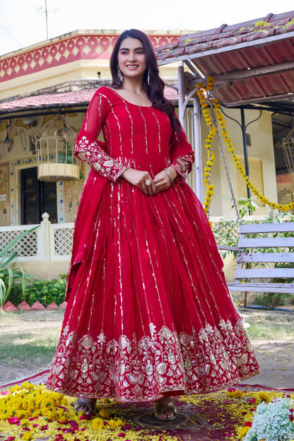 Heavy 5mm Sequins Embroidered Fox Georgette Gown with Dupatta