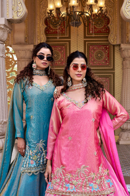 Pure Fendy Embroidered Kurti Lehenga Set with Moti & Sequence Work